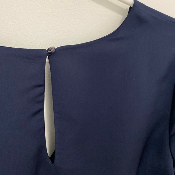 Navy silk long sleeve romper with pockets - Picture 6 of 11